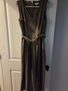 Calvin Klein Olive Green Sleeveless V-Neck Belted Romper
